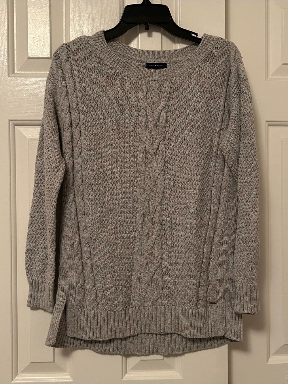 Tommy Hilfiger Cable Knit Pullover Sweater Crew Neck Gray Long Sleeve Size Small